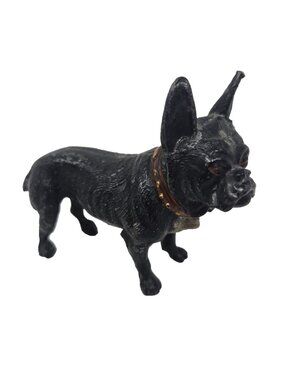 Antique 19th c Cold Paint Spelter Metal French Bulldog Boston Terrier Figurine